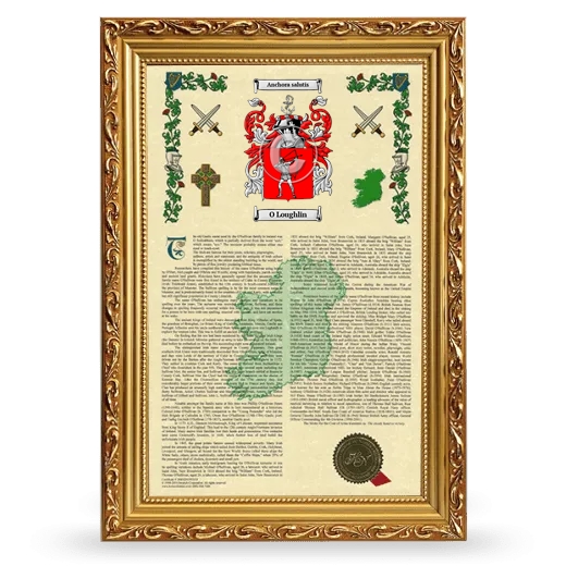 O Loughlin Armorial History Framed - Gold